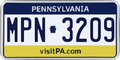 PA license plate MPN3209