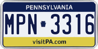 PA license plate MPN3316