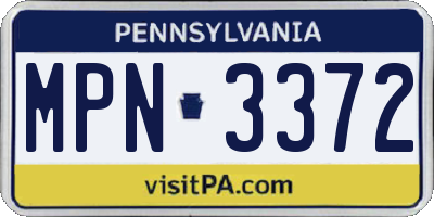 PA license plate MPN3372