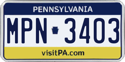 PA license plate MPN3403