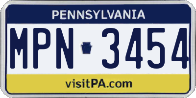PA license plate MPN3454