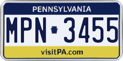 PA license plate MPN3455
