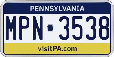 PA license plate MPN3538