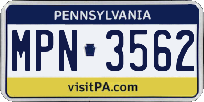 PA license plate MPN3562