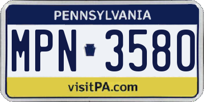 PA license plate MPN3580