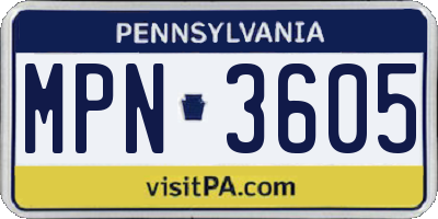PA license plate MPN3605