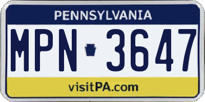 PA license plate MPN3647