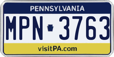 PA license plate MPN3763