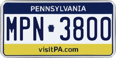 PA license plate MPN3800