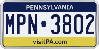 PA license plate MPN3802