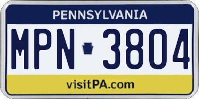 PA license plate MPN3804