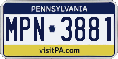 PA license plate MPN3881