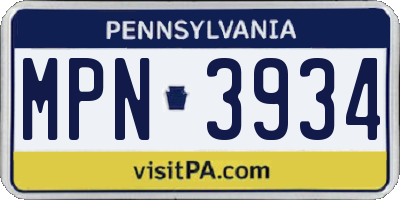 PA license plate MPN3934