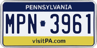 PA license plate MPN3961