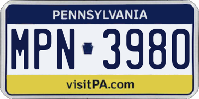PA license plate MPN3980