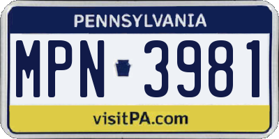 PA license plate MPN3981