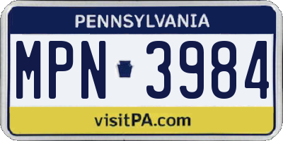 PA license plate MPN3984