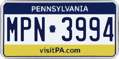 PA license plate MPN3994