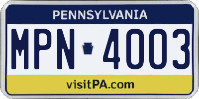 PA license plate MPN4003