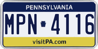 PA license plate MPN4116