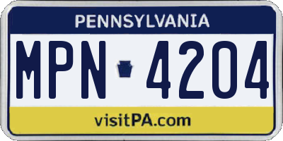 PA license plate MPN4204