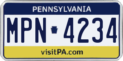 PA license plate MPN4234