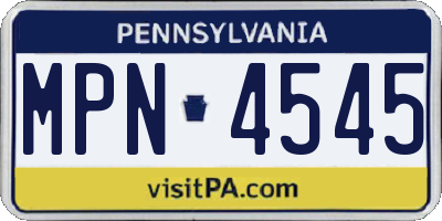 PA license plate MPN4545