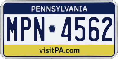 PA license plate MPN4562