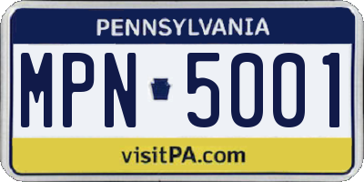 PA license plate MPN5001