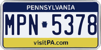 PA license plate MPN5378