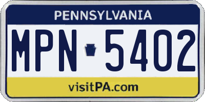 PA license plate MPN5402
