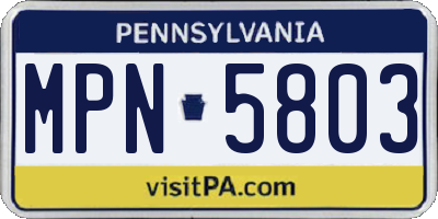 PA license plate MPN5803