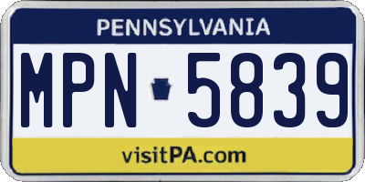 PA license plate MPN5839