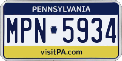 PA license plate MPN5934