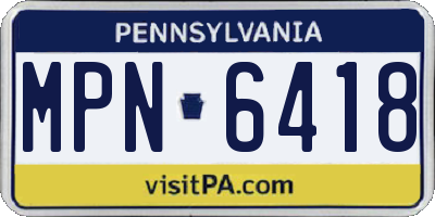 PA license plate MPN6418