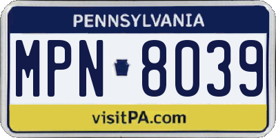 PA license plate MPN8039