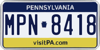 PA license plate MPN8418