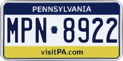 PA license plate MPN8922