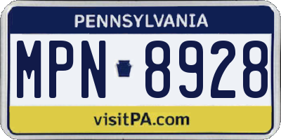 PA license plate MPN8928