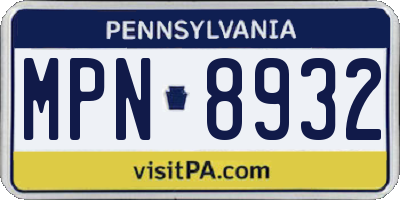 PA license plate MPN8932