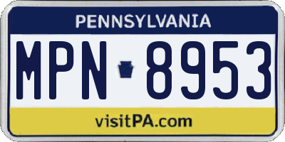 PA license plate MPN8953