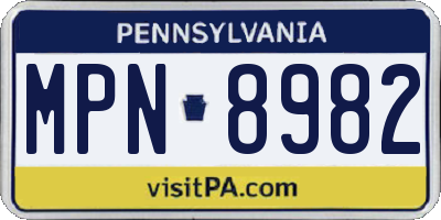 PA license plate MPN8982