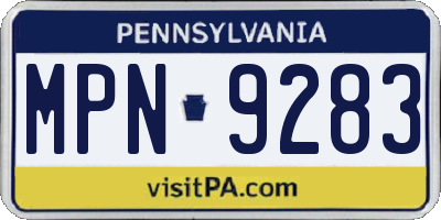 PA license plate MPN9283