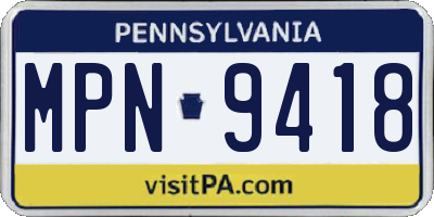 PA license plate MPN9418