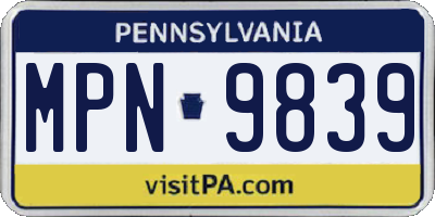 PA license plate MPN9839