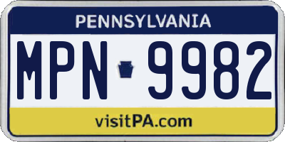 PA license plate MPN9982