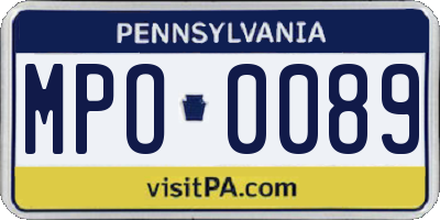 PA license plate MPO0089