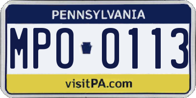 PA license plate MPO0113