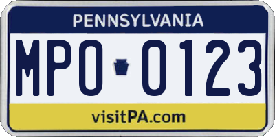 PA license plate MPO0123
