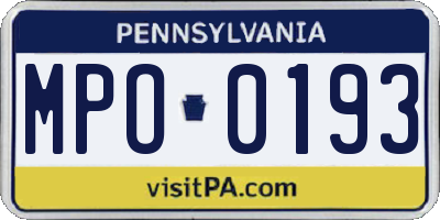 PA license plate MPO0193